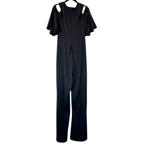 Soho Chic Surplice Flutter Sleeve Cold Shoulder One Piece Jumpsuit Black Small - Picture 1 of 4